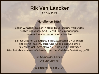 Traueranzeige von Rik Van Lancker von HNA