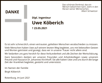 Traueranzeige von Uwe Köberich von HNA