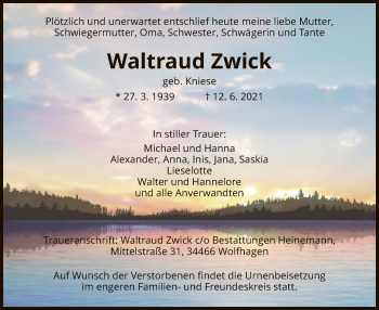 Traueranzeige von Waltraud Zwick von HNA