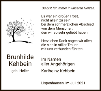 Traueranzeige von Brunhilde Kehbein von HNA
