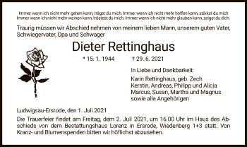 Traueranzeige von Dieter Rettinghaus von HNA