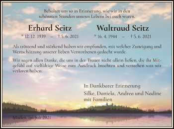 Traueranzeige von Erhard und Waltraud Seitz von HNA