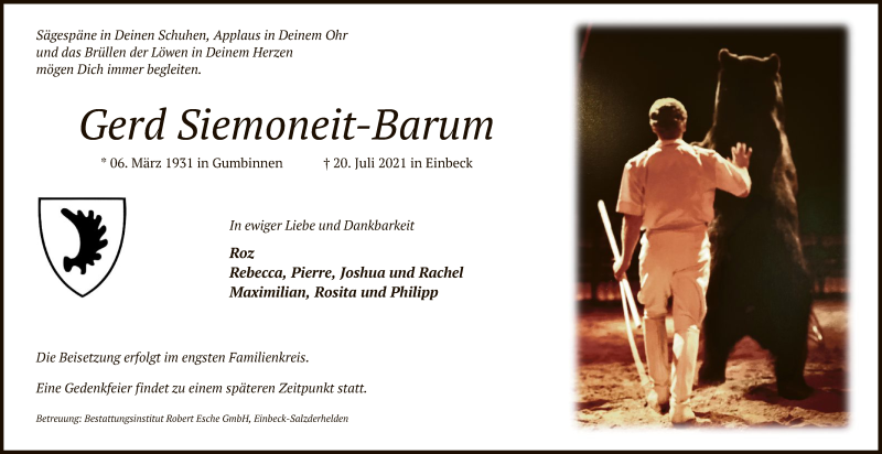  Traueranzeige für Gerd Siemoneit-Barum vom 24.07.2021 aus HNA
