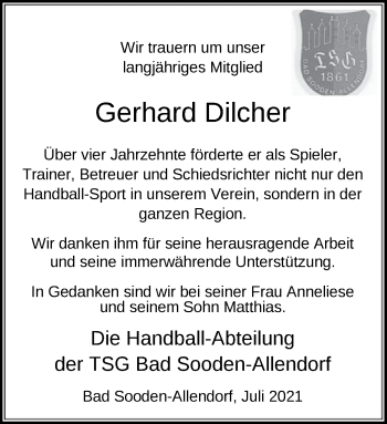 Traueranzeige von Gerhard Dilcher von HNA