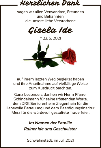 Traueranzeige von Giesela Ide von HNA