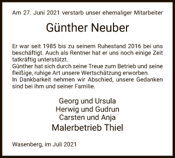 Traueranzeige von Günther Neuber von HNA