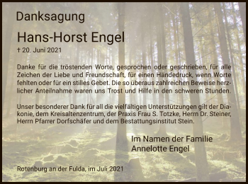 Traueranzeige von Hans-Horst Engel von HNA