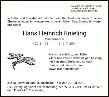 Traueranzeige von Hans Heinrich Knieling von HNA