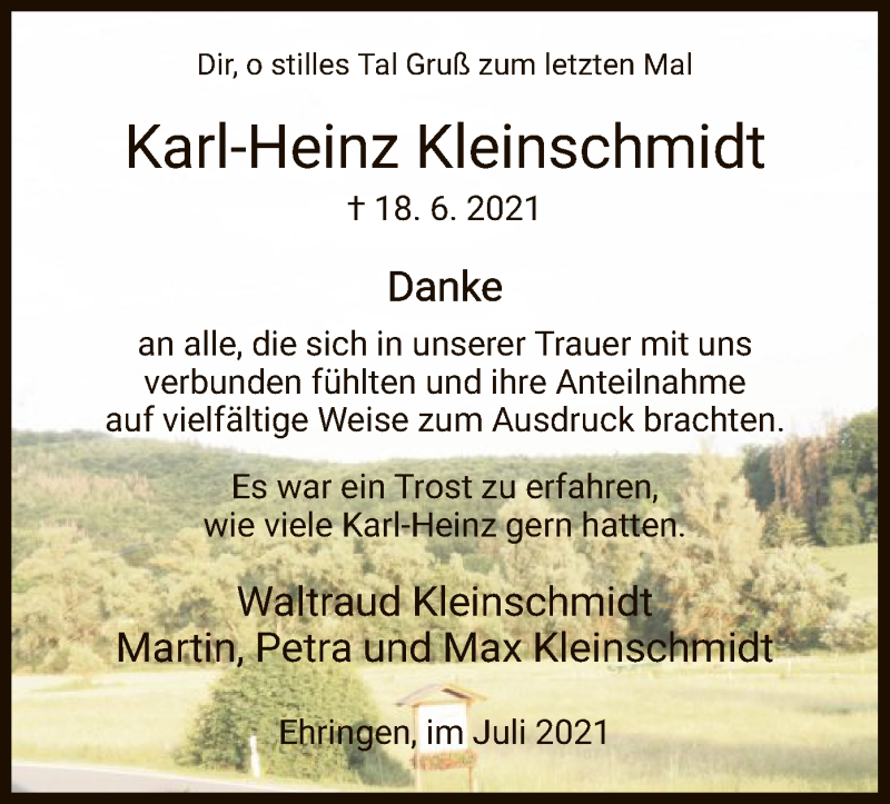  Traueranzeige für Karl-Heinz Kleinschmidt vom 24.07.2021 aus HNA