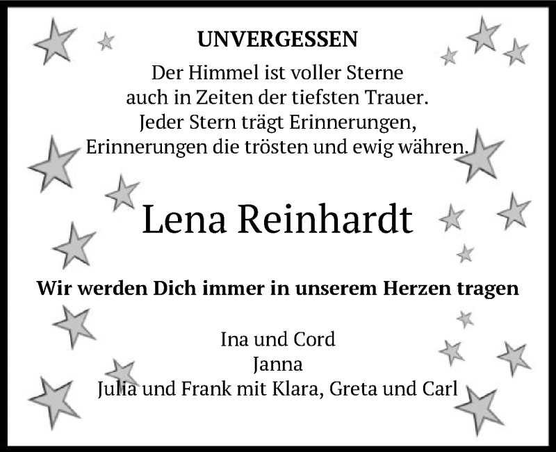  Traueranzeige für Lena Reinhardt vom 06.07.2021 aus HNA
