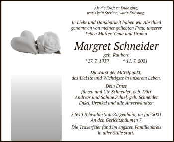 Traueranzeige von Margret Schneider von HNA