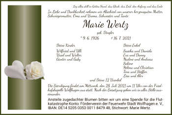 Traueranzeige von Marie Wertz von HNA
