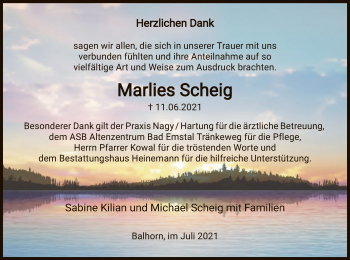 Traueranzeige von Marlies Scheig von HNA
