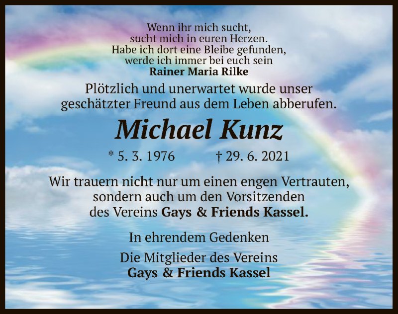  Traueranzeige für Michael Kunz vom 10.07.2021 aus HNA