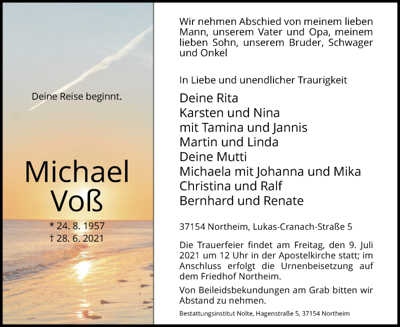  Traueranzeige für Michael Voß vom 03.07.2021 aus HNA