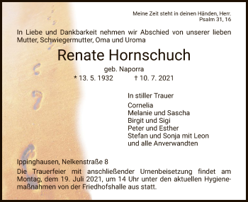 Traueranzeige von Renate Hornschuch von HNA