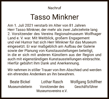 Traueranzeige von Tasso Minkner von HNA