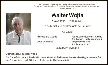 Traueranzeige von Walter Wojta von HNA