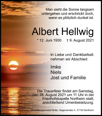 Traueranzeige von Albert Hellwig von HNA