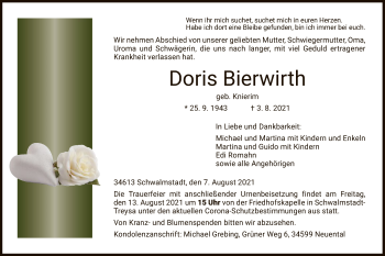 Traueranzeige von Doris Bierwirth von HNA