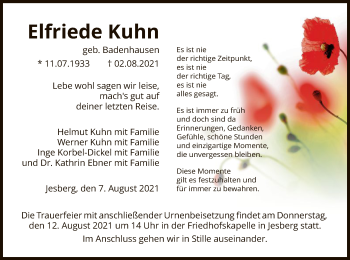 Traueranzeige von Elfriede Kuhn von HNA