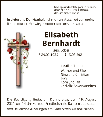 Traueranzeige von Elisabeth Bernhardt von HNA