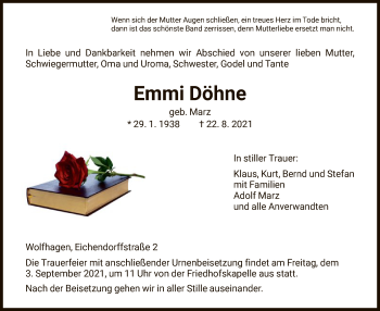 Traueranzeige von Emmi Döhne von HNA