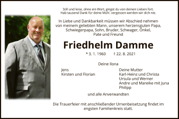 Traueranzeige von Friedhelm Damme von HNA
