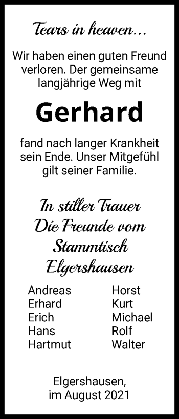 Traueranzeige von Gerhard  von HNA