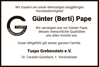 Traueranzeige von Günter Pape von HNA