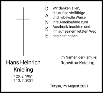 Traueranzeige von Hans Heinrich Knieling von HNA