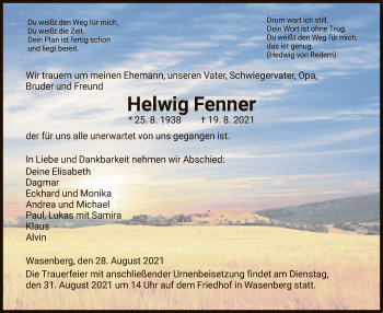 Traueranzeige von Helwig Fenner von HNA