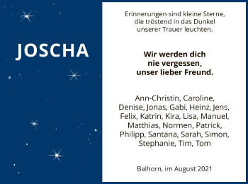 Traueranzeige von Joscha Fritz von HNA