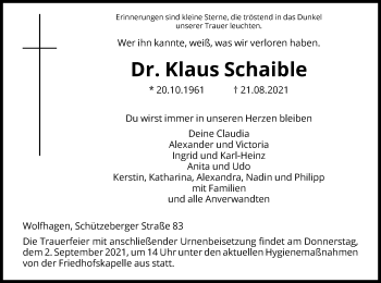 Traueranzeige von Klaus Schaible von HNA