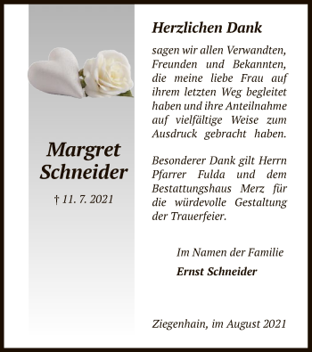 Traueranzeige von Margret Schneider von HNA