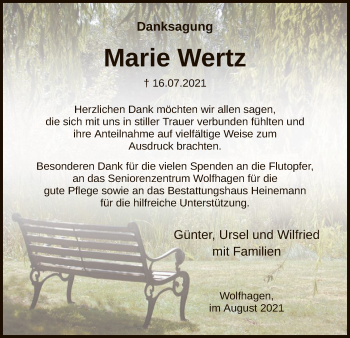 Traueranzeige von Marie Wertz von HNA