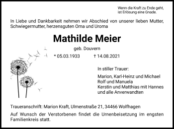Traueranzeige von Mathilde Meier von HNA