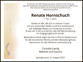 Traueranzeige von Renate Hornschuch von HNA