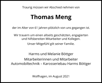 Traueranzeige von Thomas Meng von HNA