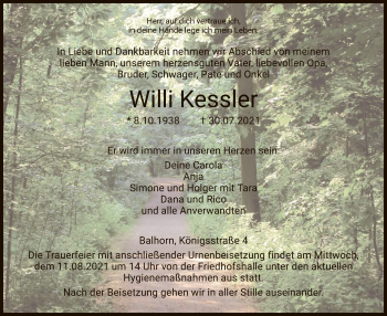 Traueranzeige von Willi Kessler von HNA