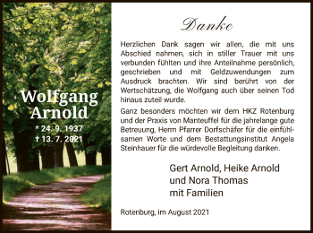 Traueranzeige von Wolfgang Arnold von HNA