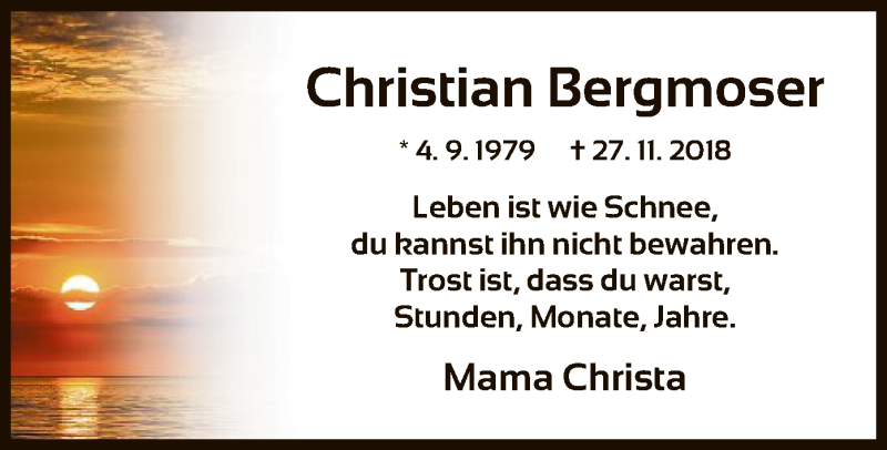  Traueranzeige für Christian Bergmoser vom 04.09.2021 aus HNA