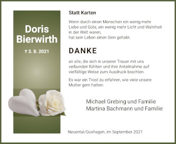 Traueranzeige von Doris Bierwirth von HNA