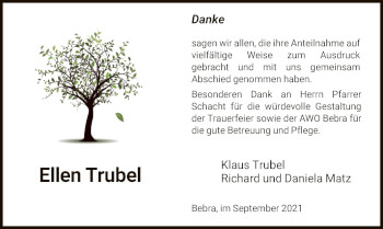 Traueranzeige von Ellen Trubel von HNA