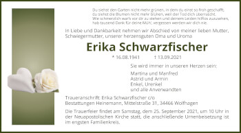 Traueranzeige von Erika Schwarzfischer von HNA