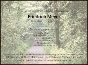 Traueranzeige von Friedrich Meyer von HNA