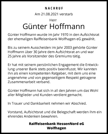 Traueranzeige von Günter Hoffmann von HNA