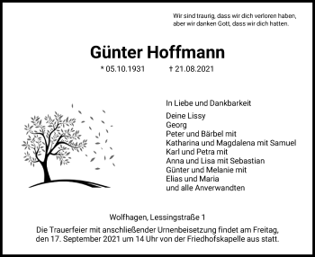 Traueranzeige von Günter Hoffmann von HNA