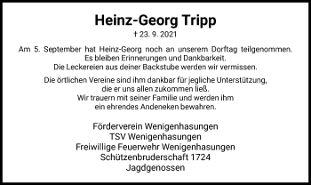 Traueranzeige von Heinz-Georg Tripp von HNA