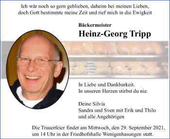 Traueranzeige von Heinz-Georg Tripp von HNA